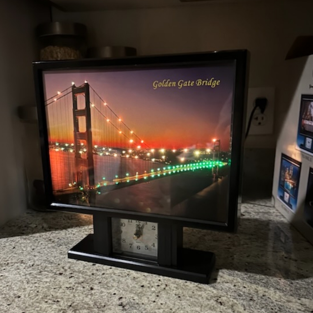 Clock Light-Up San Francisco Fiber Picture  Golden Gate Bridge NEW Tabletop
